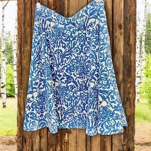 Adrienne Vittadini Skirt Size L Floral Circle Pockets Knit Stretchy Blue White